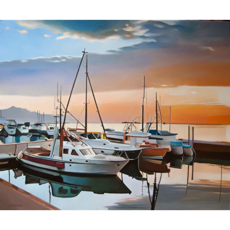 Landscape With A Boat: Tranquil Waters Painting by Valeri Tsvetkov | ArtMajeur